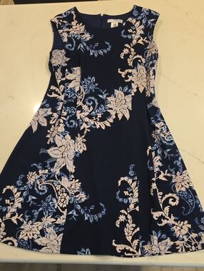 Studio One Navy Dress with White & Light Blue Floral Accents